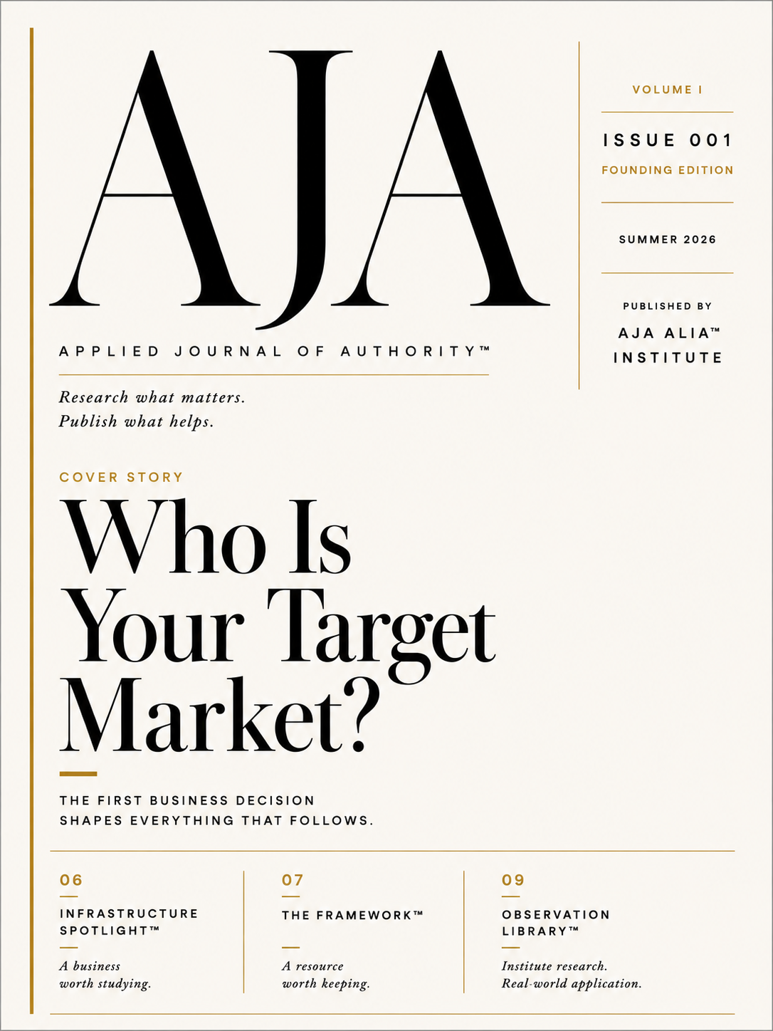 Cover of AJA Issue 001, Who Is Your Target Market?