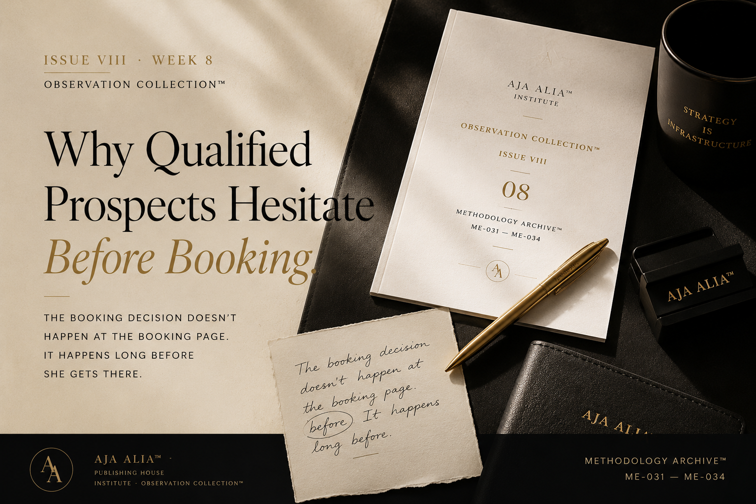 Why Qualified Prospects Hesitate Before Booking — AJA ALIA™ Issue VIII Observation Collection pre-booking certainty infrastructure