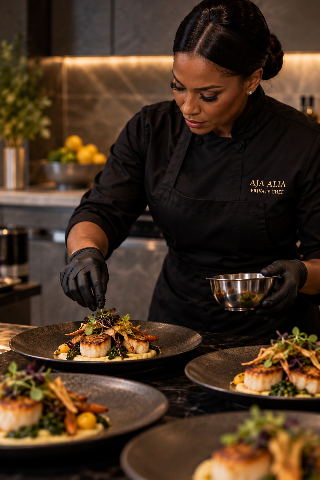 Chef Aja Alia preparing a private dining experience